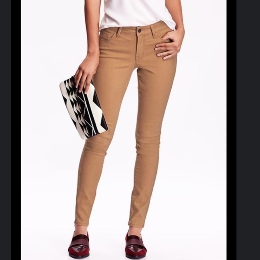 Old Navy rockstar mid rise, Camel brown Tan Skinny Cotton chino Jeans size 8